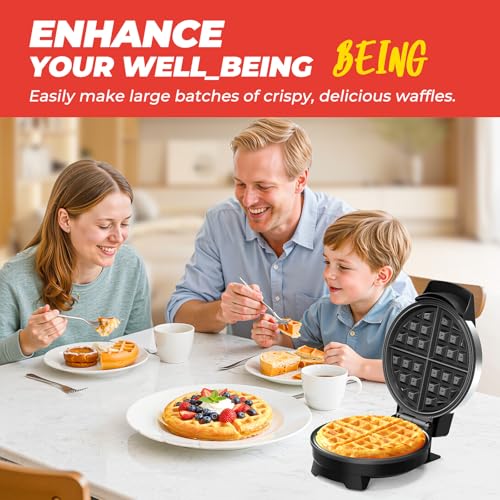 Novalife Black 7-Inch Round Classic Belgian Waffle Maker with Adjustable Browning Control