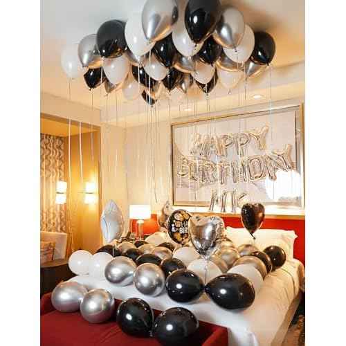 Black and Silver Balloons, 60 Pcs 12 In Metallic Silver, Black, White & Confetti Balloons for New Year¡¯s Eve, Countdown Party, Christmas, Wedding, Birthday, Graduation, Anniversary Decorations