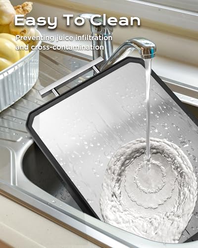 SNOWCLAD Stainless Steel Cutting Board Set - Large 16x11 Inch Non-Toxic Kitchen Chopping Board