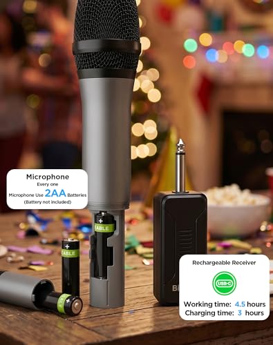 Wireless Karaoke Microphone System with Rechargeable Receiver - Red & Grey Variation
