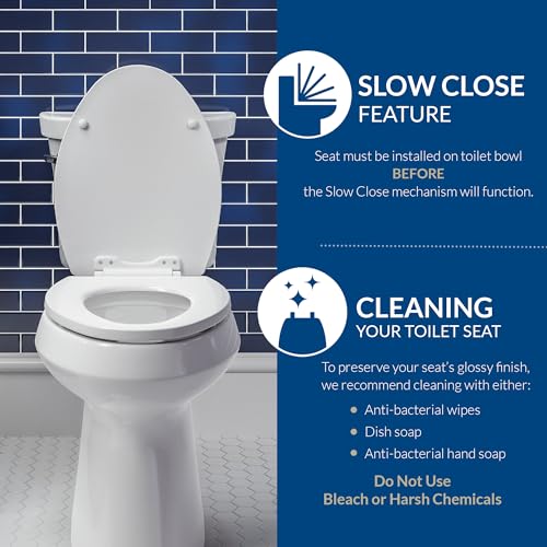 Mayfair Cassel Slow Close Round Toilet Seat - Easy Clean, Non-Slip, Made in USA, Biscuit