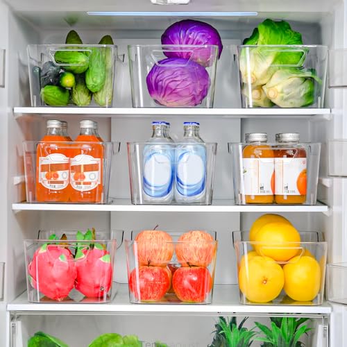 Large Clear Plastic Storage Bins - 12 Pack Pantry Organizers with Handles