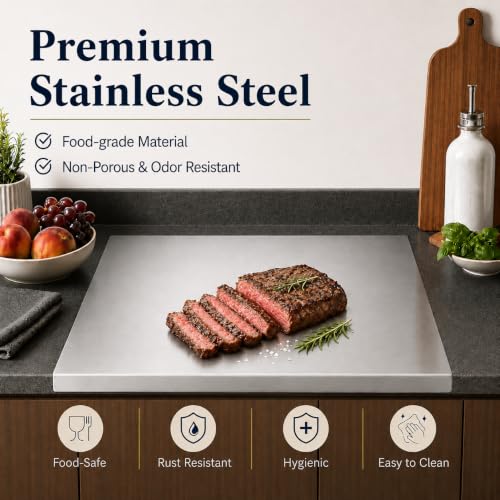 Stainless Steel Cutting Board with Lip, L-shaped Metal Chopping for