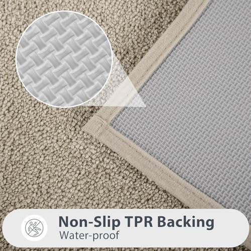 Extra Soft Bathroom Rug 30x60 Inches - Beige Shower Mat with Non-Slip TPR Backing