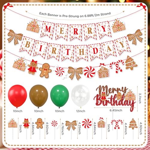Christmas Birthday Party Decorations Kit with Banners Balloons Gingerbread Theme