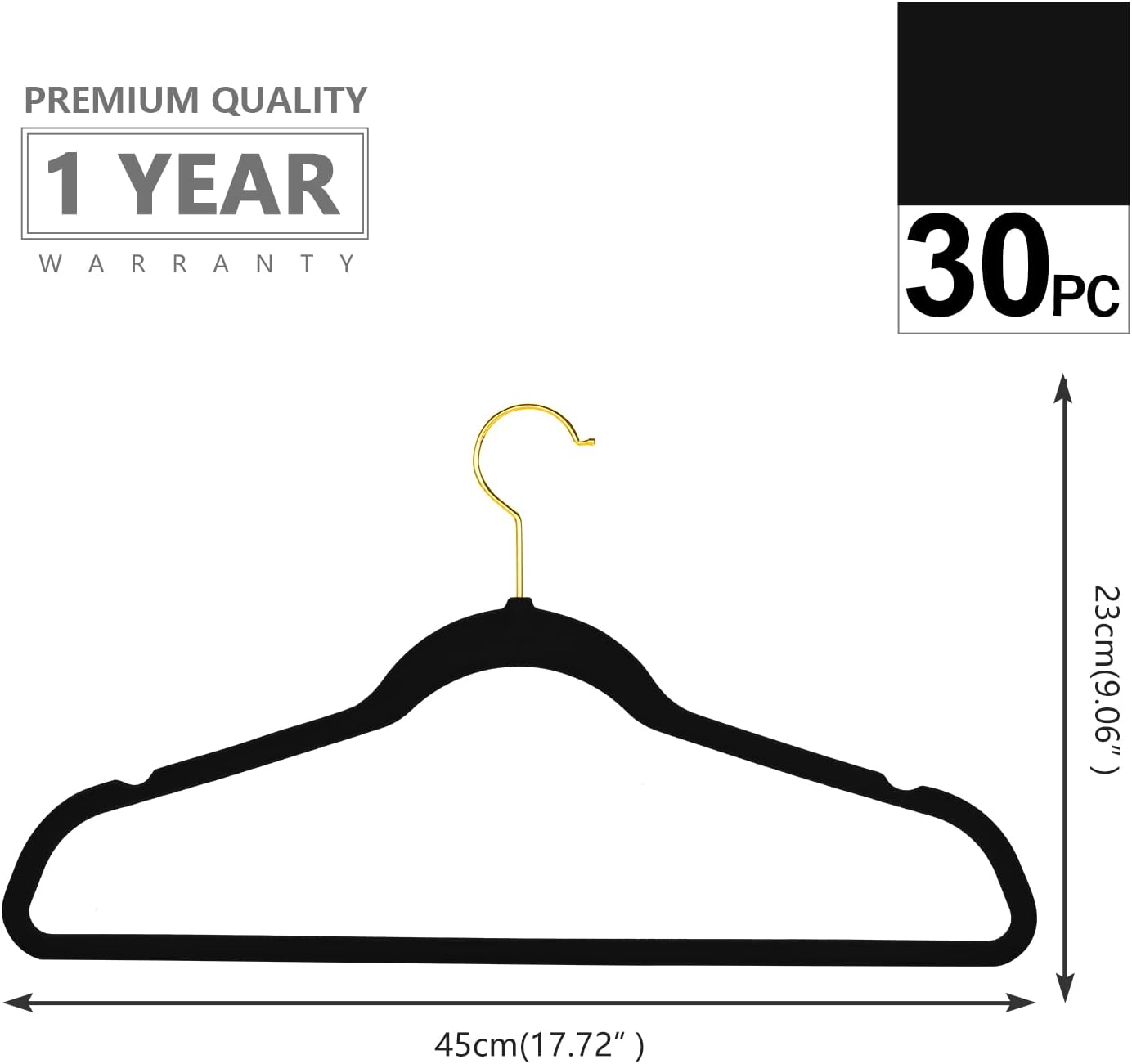 MIZGI Premium Velvet Hangers - Heavy-Duty Non-Slip Slimline Design | 30 Pack in Black with Gold Hooks