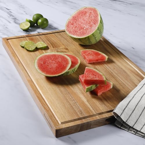 Kenosha Extra Large Acacia Wood Cutting Board 24x16 Inch Juice Groove Heavy Duty