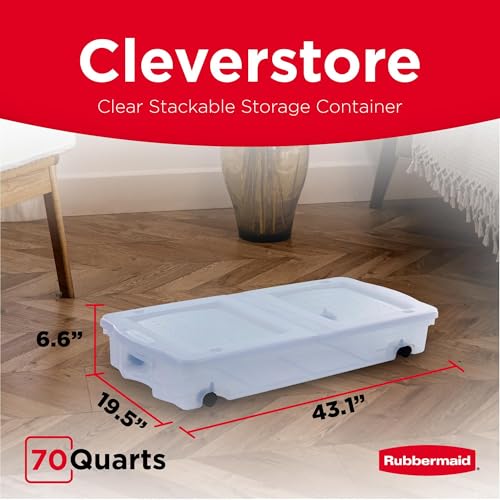 Rubbermaid Under the Bed Storage Boxes 68 Quart Low Profile 2 Pack with Wheels & Dual Lids