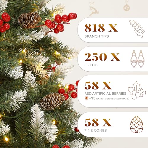 YITAHOME 6ft Prelit Decorated Pine Christmas Tree with Red Berries & Remote - Green Variant