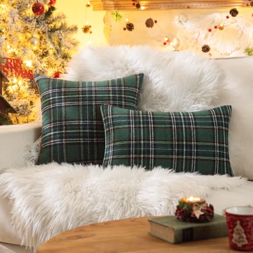 AQOTHES Green Blue Christmas Plaid Throw Pillow Covers Set of 2 18x18 Inches