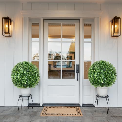 Artificial Boxwood Topiary Outdoor Plants 25.6 Inches - 2 Pack, Realistic Bushes for Garden & Patio