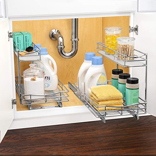 Pull Out Under Sink Kitchen Cabinet Organizer 11.5W x 18D Chrome - Sliding Shelf for Cabinets & Undersink Storage
