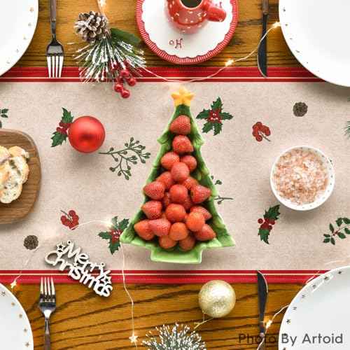 Artoid Mode Xmas Tree Gift 210 GSM Christmas Table Runner, Red Seasonal Winter Kitchen Dining Table Decoration for Home Party Decor 13x72 Inch