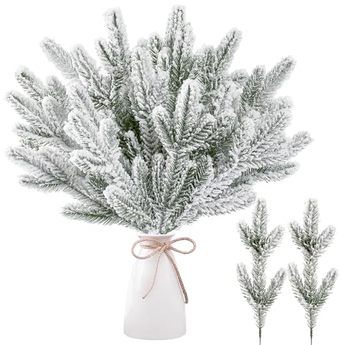 30 Pcs Frosted Artificial Pine Branches Christmas Snowy Greenery for DIY Holiday Decor