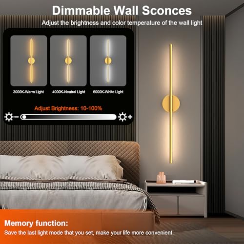 Tartek Gold Round 32 Inch Rechargeable LED Wall Sconce Set of 2, Dimmable & Remote Control