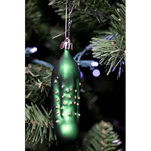 Pickle Christmas Ornament Set by Clever Creations | Metallic Pickles in Green | 3 Pack | Festive Holiday D?cor | Lightweight Shatter Resistant | Hangers Included | 1.5" x 4.5"
