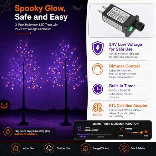 HOLIMAX 6FT LED Lighted Halloween Tree 2-Pack Orange & Purple Indoor Outdoor Decor