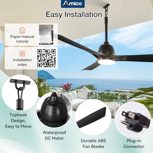Amico 52-Inch Outdoor Waterproof Ceiling Fan with Lights - Gazebo & Patio