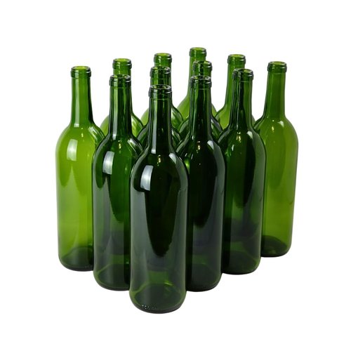 FastRack - 750ml Green Wine Bottles (Pack of 12) | W5 Bordeaux Liquor Bottles | 750 ml Empty Bottle for Drinks, 12 per Case - NO CORKS INCLUDED