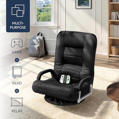 Swivel Gaming Floor Chair with Lumbar Support & Adjustable Backrest - Black/Black 22.5x22x30 in