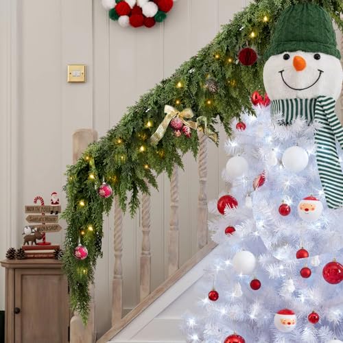 6FT Christmas Garland with Lights - Real Touch Cedar, 2 Pack