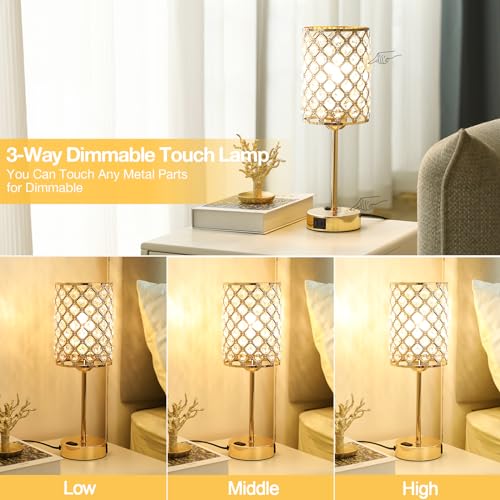 Hong-in Gold Crystal Nightstand Lamp with Touch Control - 1 Variation