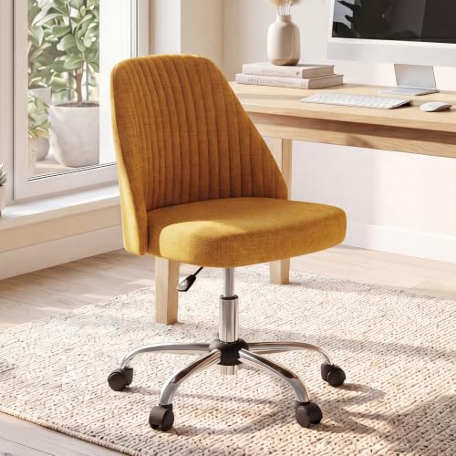 DUMOS Armless Office Desk Chair - Dark Yellow Vanity & Computer Chair