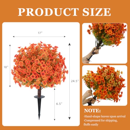 Artificial Fall Mums Topiary Ball Tree with Ground Spike - Orange