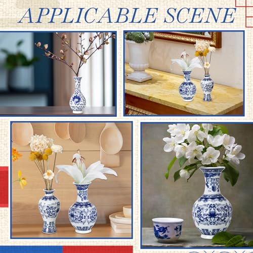 12 Pcs Blue and White Chinoiserie Mini Vases - Classic Porcelain Decor Set