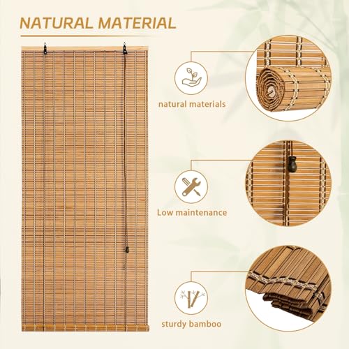 Vteyeya Bamboo Roller Shade 60"W x 72"H Outdoor Blinds for Porch & Window Privacy