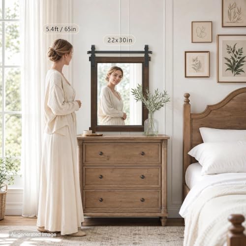 Besdomus Rustic Barn Door Bathroom Mirror 22x30 inch, Dark Brown, Ready to Hang