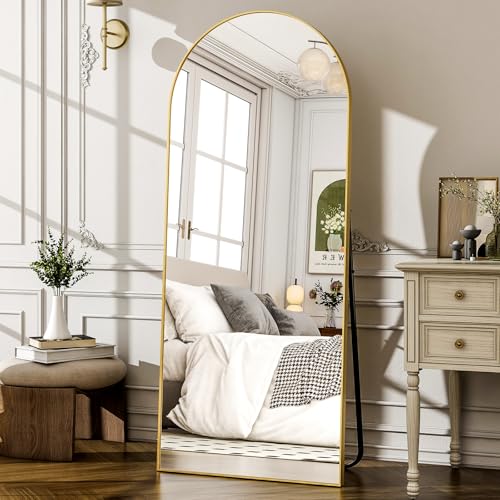 WISSMIELS 57" x 20" Gold Arched Full Length Mirror Wall & Floor Mount