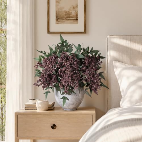 35-Inch Faux Berry Stems for Vase - Dusty Plum Artificial Flowers, 3 Pack
