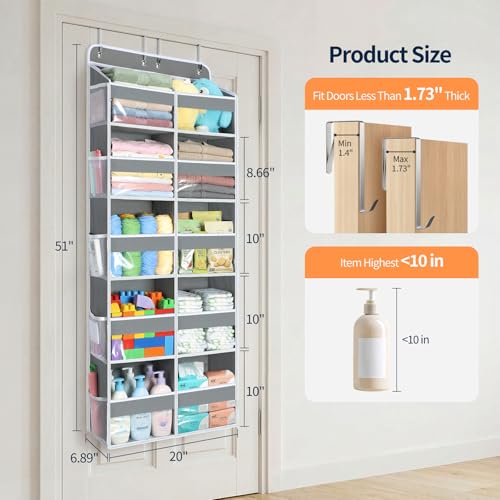 Grey 5-Tier Over The Door Organizer with 10 Compartments & Clear Window