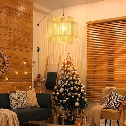 Plug-in Boho Woven Rattan Pendant Light - Dimmable Ceiling Lamp for Living Room & Bedroom - Variation of THIS listing 10