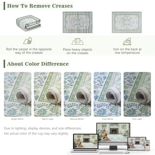 Blue and Green Washable 6x9 Area Rug - Non-Slip, Soft, Durable