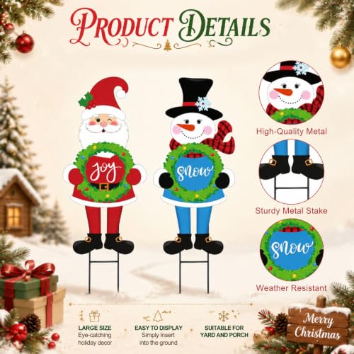 Tondiamo 2 Pcs Christmas Decorations Outdoor, Metal Snowman Santa