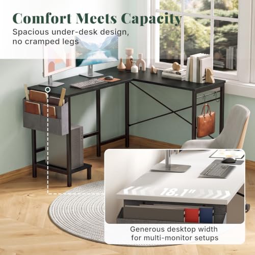 L Shaped Computer Gaming Desk with PC Stand and Reversible Design for Home Office