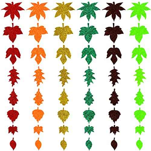 Coopay Glitter Fall Leaf Stickers - Adhesive Foam Maple Leaves for Christmas, Thanksgiving, Halloween - Assorted Autumn Shapes for Art Craft and Party Decoration