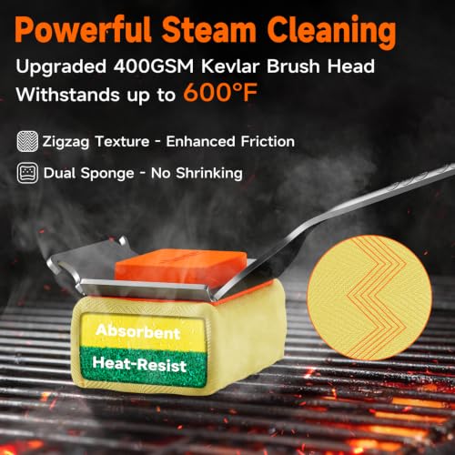 Bristle-Free Grill Brush with Steam & Kevlar Head - BBQ Cleaner, Orange (Variation of THIS listing)