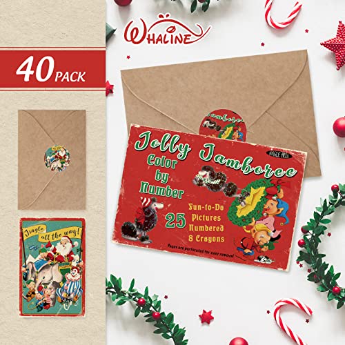 Whaline 40-Pack Retro Christmas Greeting Cards with Kraft Envelopes & Stickers, 4 x 6 in