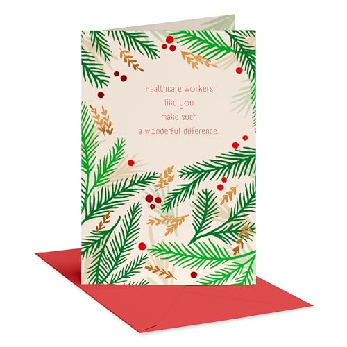 American Greetings Christmas Thank You Card for Healthcare Workers (Greenery Background) – with Envelope