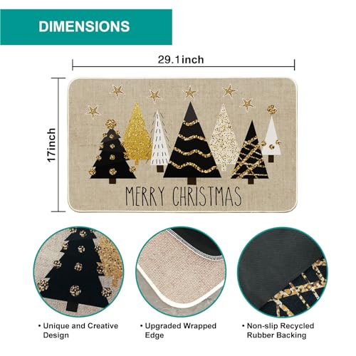 Baccessor 17 x 29 Inch Gold Christmas Trees Doormat – Non-Slip Front Door Mat