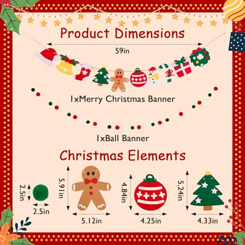 Dllesifvn Christmas Banner Set - 2 Felt Holiday Garlands with Ginger & Jingle Elements, Indoor Festive Decor, Variation A