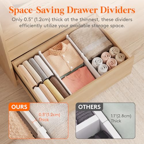 Adjustable 8-Inch Drawer Dividers for Deep Closet and Kitchen Drawers - 13.8-22.2 Inch, 4 Pack
