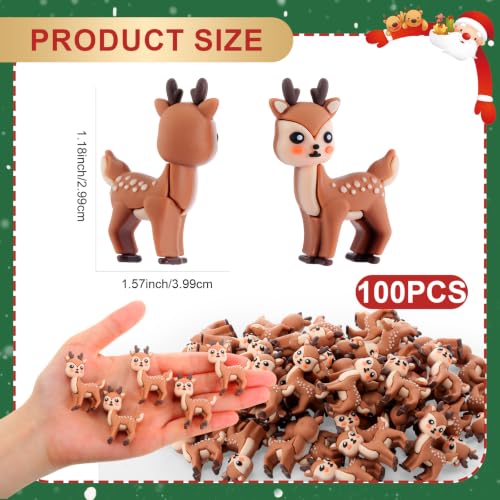 Chunful 100 Pcs Christmas Mini Reindeer Figurines Cute Holiday Deer Decorations