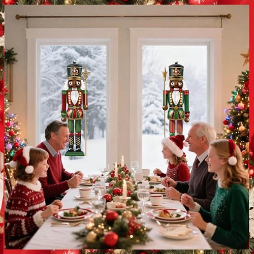 Christmas Black Nutcracker Window Clings - Extra Large 35in, Reusable Double-Sided Decals