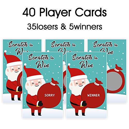 Yangmics Christmas Scratch Off Cards - 40 Pcs Family Party Game Includes 5 Winners 2 x 3.5 in Color 1