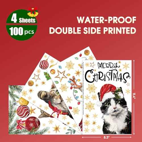 Horaldaily 100 PCS Christmas Window Cling Sticker, Xmas Bell Ball Ornaments Cat Snow for Home Party Supplies Shop Window Glass Display Decoration