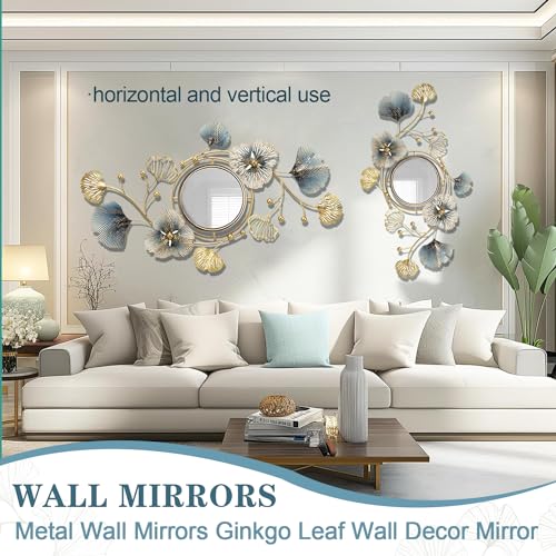 Large Ginkgo Leaf Wall Mirror - 33"L x 59"W Metal Wall Art Decor